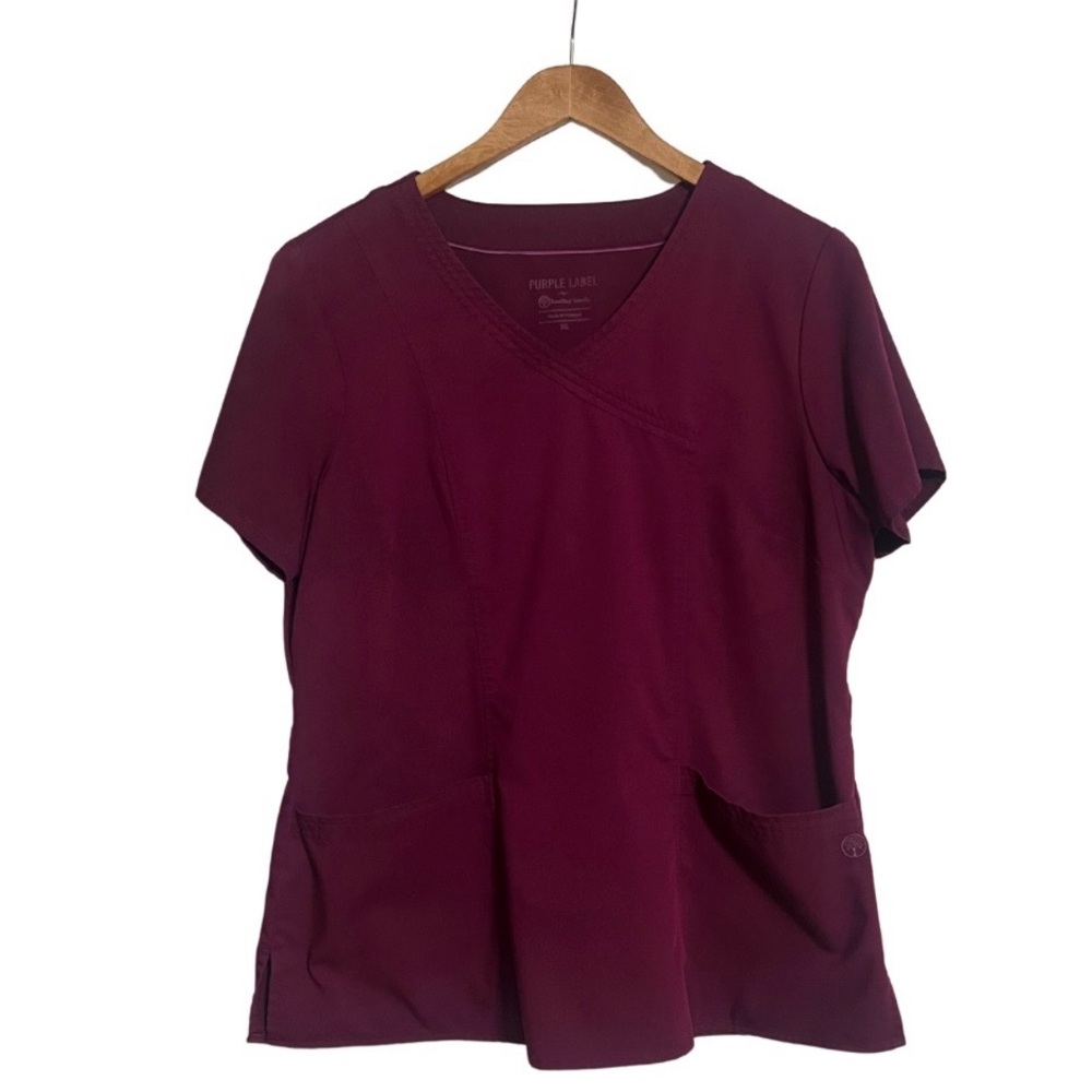 Healing Hands Deep Burgundy Scrub Top